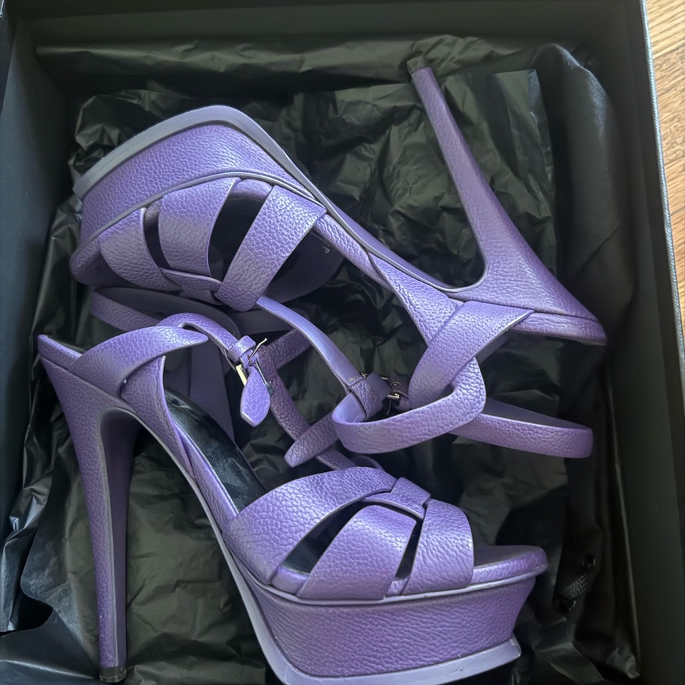 Saint Laurent Lavender Strappy Heels